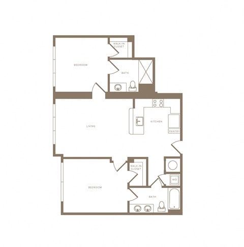 Floor plan for 2 beds, 2 baths, 1104 sqft